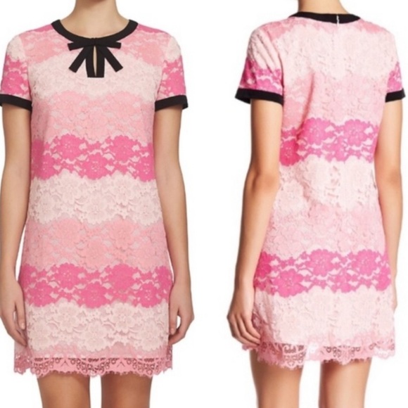 CeCe Pink Peony Rush Lace Dress with Black Nexk Bow & Trim Size 2 - Picture 1 of 12